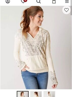 Billabong Cream Hoodie with Black Geometric Print